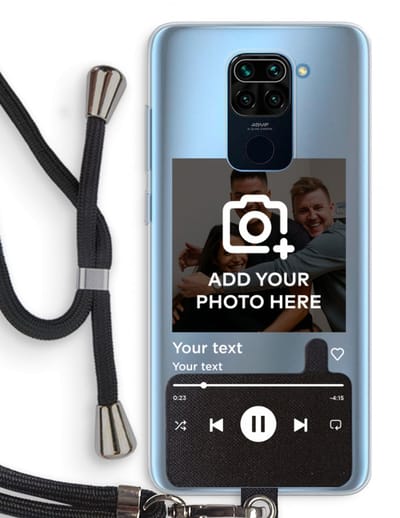 Gepersonaliseerd - Case Company® - Hoesje met koord geschikt voor Xiaomi Redmi Note 9 hoesje met Koord - Music Player - Telefoonhoesje met Zwart Koord - Bescherming aan alle Kanten en Over de Schermrand