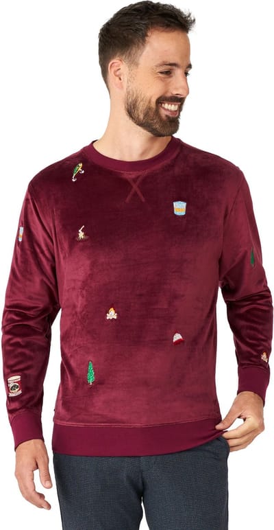 OppoSuits Deluxe Velvet Red - Xmas Icons - Heren Kerst Sweater - Kersttrui - Kerst - Rood - Maat L