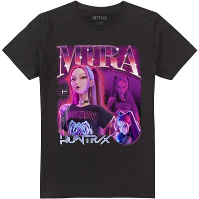 K-Pop Demon Hunters Unisex Volwassen Mira Huntr/X T-Shirt (Zwart)