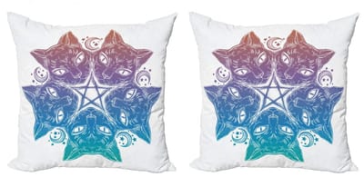 ABAKUHAUS Pentakel Kussenhoesenset – Kattenmandala – 40x40 cm – Meerkleurig