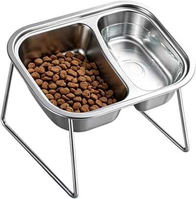 Verhoogde Kattenvoerbakken - Katten Drinkkom Standaard - Comfortabel Eten - Verlicht Nekspanning - 21.5x15.5x10.5cm - Zilver