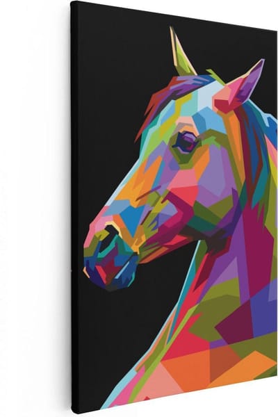 Artaza Canvas Schilderij Abstract Paard - 20x30 cm - Klein - Wanddecoratie Paarden - Muurdecoratie Woonkamer - Schilderijen Op Canvas