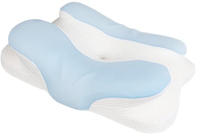 Traagschuimkussen - Orthopedisch kussen - Traagschuimkussen - Ergonomisch ontwerp - Schuim met langzame terugvering - Neksteunkussen - Antibacteriële kussensloop - Ondersteunt hoofd en nek - Verbetert het slaapcomfort - Blauw en wit