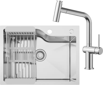 CECIPA max Spoelbak Keuken 60x45CM - Enkele spoelbak Met T-Uitloop Keukenkraan - Spoelbakken met Afdruiprek - Incl. Sifon en Afvoerzeefje - RVS