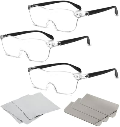 Dailygoods- Vergrootglas 300% - Draagbare Loep - Handsfree Loep - Leesloep voor Slechtzienden - Anti-Blauwlicht - 3 Stuks/Set