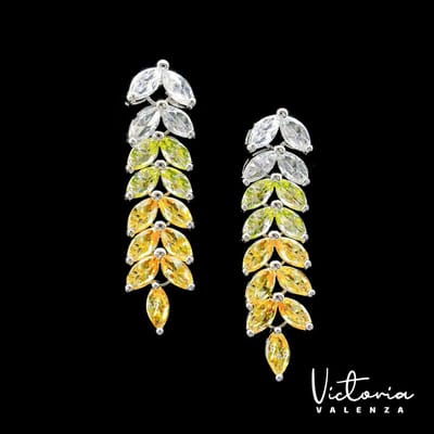 Victoria Valenza Monte Carlo Luxe Oorbellen Dames Messing Oorringen - Gele Steen - Kleur Zilver - 1 Paar