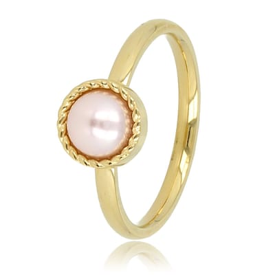 My Bendel - Goudkleurige Ring met Roze Parel Vintage - Goudkleurige Ring - Vintage - met Luxe Cadeauverpakking | Sieraden Voor Dames | Maat 16.00 Mm / Maat 50