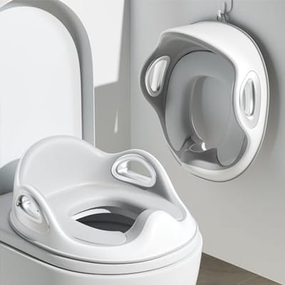 Baby zindelijkheidstraining toiletbril voor jongens meisjes kinderen peuters met gegalvaniseerde handgrepen, antislip ontwerp en spatbescherming, upgrade afneembaar siliconen zitkussen, geschikt voor