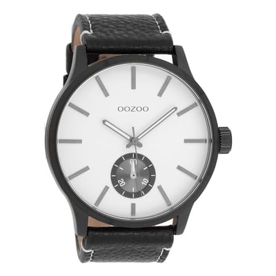 OOZOO Timepieces - Zwarte horloge met zwarte leren band - C9038