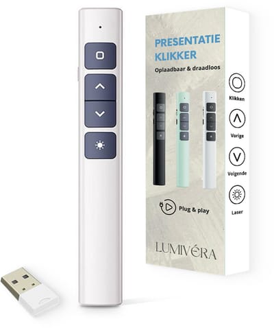 Lumivéra® - Presentatie Klikker - Draadloze Presenter Voor Presentatie - Usb - Pointer - Afstandbediening Met Laser - Wit