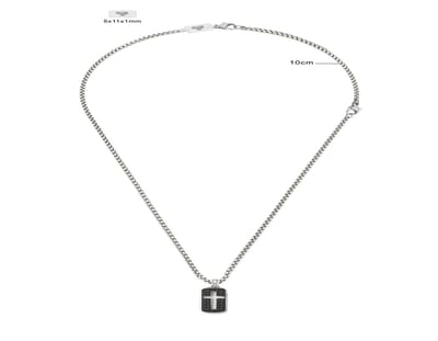 Frank 1967 7FN-0083 – Ketting Heren – Kruis Ketting met Tag Hanger – Zilverkleurig Roestvrij Staal – 60+10 cm – Cadeau voor Mannen