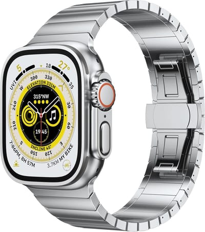 Stravo Luxe metalen bandje - Geschikt voor Apple Watch 42mm (Series 11/10), 41mm (Series 9/8/7), 40mm (Series 6/5/4, SE 1/2/3), 38mm (Series 3/2/1) - Zakelijke RVS Horlogeband met vlindersluiting - Zilver