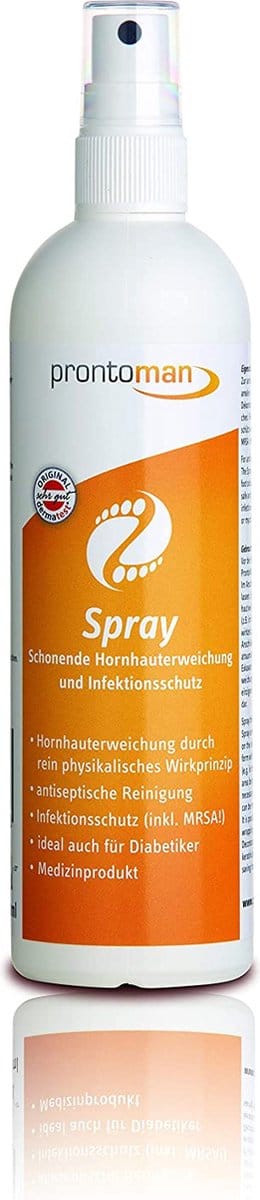 Prontoman Spray 250 ml - Huidontsmetting, antiseptische reiniging van huid- en nagelgebieden - mild weekmiddel voor eelt