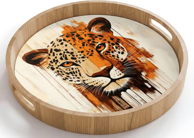 Dienblad rond 40x40 cm - Schootdienblad hout - Luipaard - Symmetrisch - Strepen - Borrelplank rechthoek - Plateau houten dienbladen