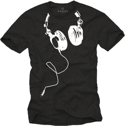 Heren T-Shirt met Grote Print - Hoofdtelefoon Muziek Design - 100% Katoen