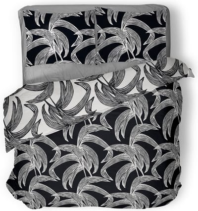 LINNICK Dekbedovertrek Katoen Hiroka Leaf - Black - Dekbedovertrek 200x200/220cm - 100% Katoen - Tweepersoons - Dekbedovertrekken - Bladeren Dekbedovertrek