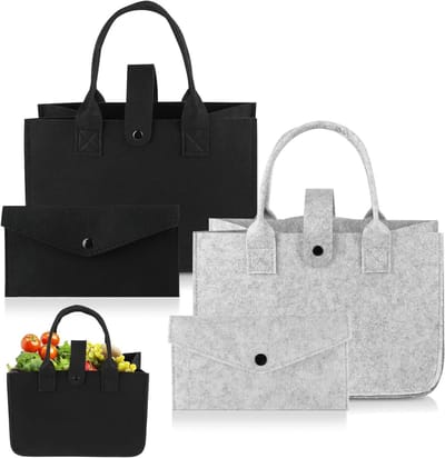 Set van 4 Vouwbare Shopper Tassen en 2 Grote Vilt Tassen voor Winkelen, Speelgoed en Uitjes - 30 x 20 x 16,5 cm