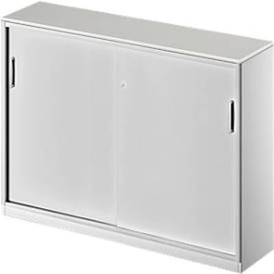 Schäfer Shop  Genius Schuifdeurkast TETRIS SOLID, 3 ordnerhoogten, middenwand, B 1600 x D 413 x H 1170 mm, lichtgrijs/blank aluminium