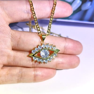 Modieuze Vergulde Zirkonia Ketting Demonen Oog Vorm Alternatieve Ketting brown