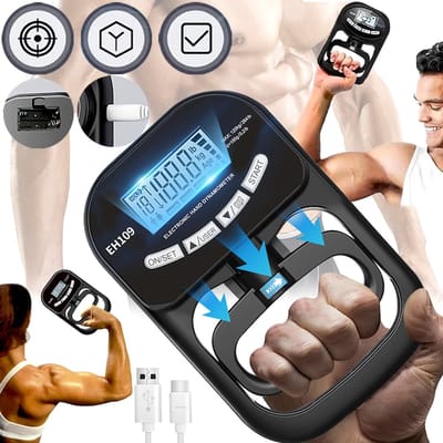 Digitale dynamometer - Grip trainer - Handknijper - TENZHVXI® - LCD-display - Geheugen voor 19 metingen - Instelbaar voor alle handmaten, met veermechanisme voor de onderarmen, 120 kg (265 lbs) - Zwart
