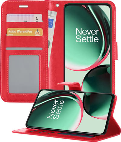 Hoesje - Geschikt voor OnePlus Nord CE 3 Lite - Luxe Bookcase - Walletcase Hoes - Portemonnee - Cover - Telefoonhoes - Rood