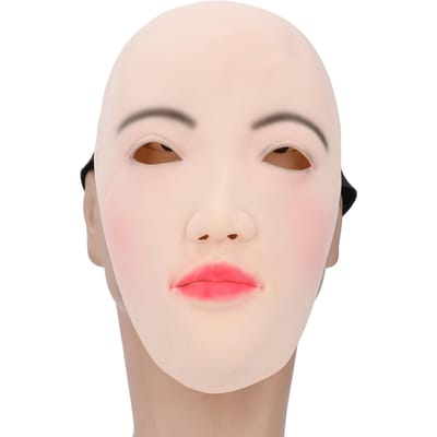 Half Gezicht Latex Vrouwen Gezicht Realistisch Zacht Rekbaar Ooggaten Latex Menselijk Vrouwelijk Gezicht voor Cosplay Feest Crossdressing beige