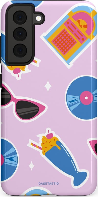 Casetastic Hoesje Geschikt voor Samsung S21 FE - Stijlvolle Beschermende Duo-layer Case - Jukebox vibes