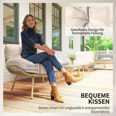 Loungeset 4-delig Polyrotan 138x77x78 cm – Tuinmeubelset met 2-Zitsbank, 2 Stoelen & Tafel – Weerbestendig, Dikke Kussens, Comfortabele Diepe Zitting – Balkon & Tuin Set Beige – Nicolehome
