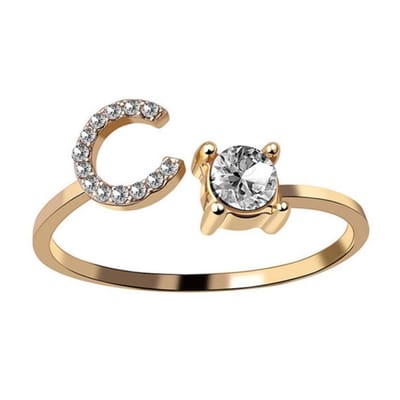Ring Met Letter - Ring Met Steen - Letter Ring - Ring Letter - Initial Ring - (Zilver 925) Gold-Plated Letter C - Cadeautje voor haar