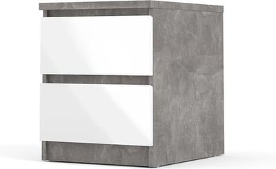 Nada nachtkastje met 2 lades , betondecor/wit hoogglans.