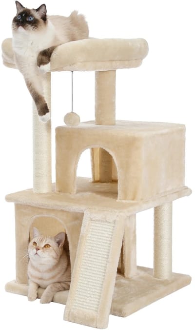 Geargalaxy Krabpaal - Kattenboom - Kattentoren - Krabmeubel - Kattenklimpaal - Kattenhuis - Kattenmeubel - 48x44,5x86cm - Beige