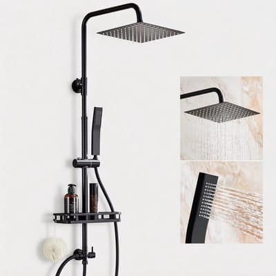 Auralum Max Douchesysteem - Regendouche - Ø 25CM - Met Plankje - Verstelbare Hoogte 72-110CM - Waterbesparend - Wandmontage - Douche Set