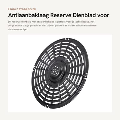 Dailygoods- Reserveschaal Antiaanbaklaag - Vervangend Friteuse Dienblad - Rond 22 cm - Koolstofstaal - Vaatwasmachinebestendig - Multifunctioneel Gebruik - Friteuseaccessoire