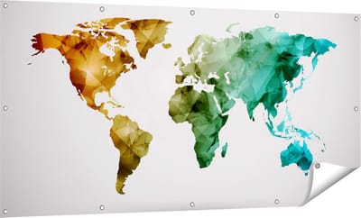 Gards Tuinposter Kleurrijke Wereldkaart - Abstract - 160x80 cm - Tuindoek - Tuindecoratie - Wanddecoratie buiten - Tuinschilderij