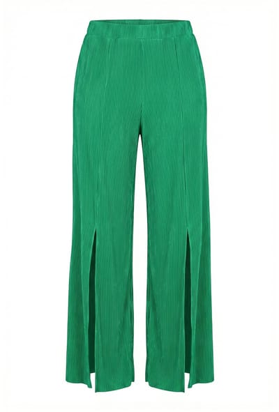 Ulla Popken - Dames - Geplooide broek Rose zoomsplit vooraan - Smaragdgroen - Maat 42+