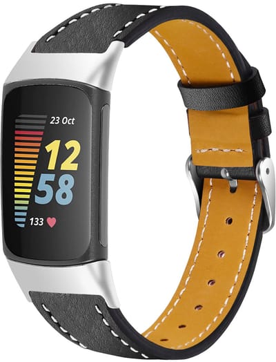 Strap-it Modern leren bandje met gespsluiting - geschikt voor Fitbit Charge 5 / Fitbit Charge 6 (zwart)