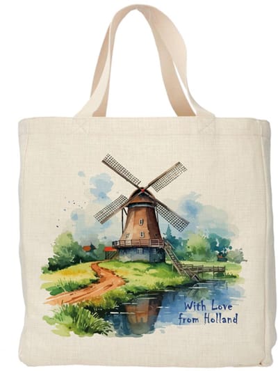Shopper - Totebag - Boodschappentas | Molen - With Love from Holland | Duurzaam - Linnenlook - 48x38cm