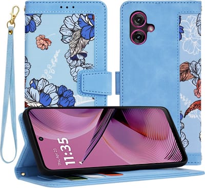 Hoesje geschikt voor Motorola Moto G55 - Techsuit FlipCraft Book Wallet Case met koord - Vibrant Blue