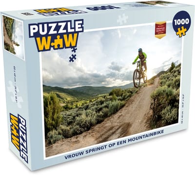 Puzzel Vrouw springt op een mountainbike - Legpuzzel - Puzzel 1000 stukjes volwassenen
