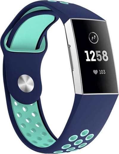 By Qubix - Compatible Fitbit bandje - geschikt voor Fitbit Charge 3 - Fitbit Charge 4 siliconen DOT bandje - Mint / Blauw - Maat: Large - Horlogeband - smartwatchbandje