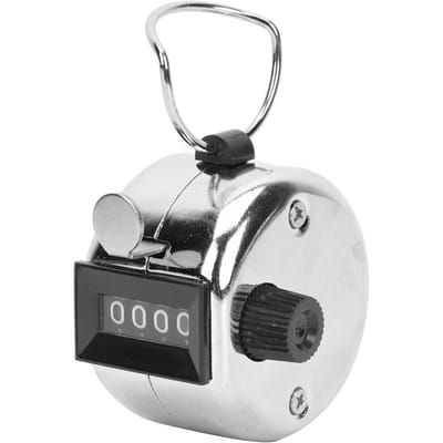 BERM Hand Tally Counter 4 Cijfers Zilver Aluminiumlegering Handbediende Teltool met Haak(plastic white