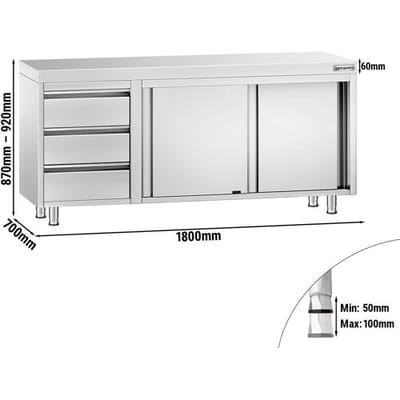 GGM Gastro Edelstahl Arbeitsschrank PREMIUM - 1800x700mm - mit 3 Schubladen links