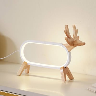 Lindby - LED tafellamp- met dimmer - CCT - 1licht - Aluminium, hout, rubber - H: 23 cm - licht hout, wit - Inclusief lichtbron