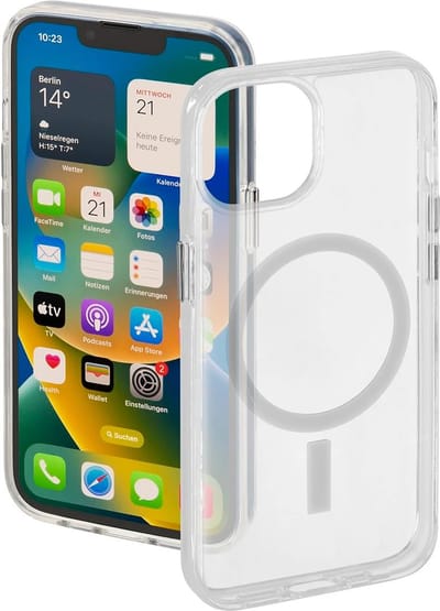 Hama MagCase Safety Cover Hoesje geschikt voor iPhone 14 Plus - Compatibel met Magsafe / Draadloos Laden - Transparant