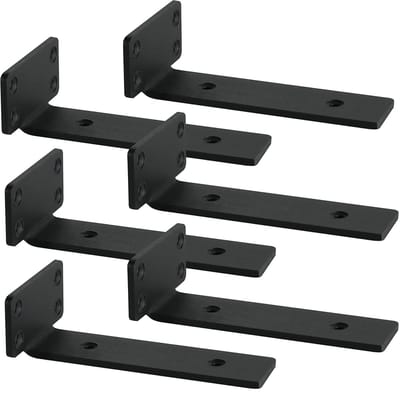 6 stuks Zwevende Plankdragers 90 Graden Schapsteune L-plankhoek voor wandmontage Zwaarlaststeun Boekenplankbeugel Wandplank Ondersteuning Metaal plankhouders,Zwart,20cm (20cm)