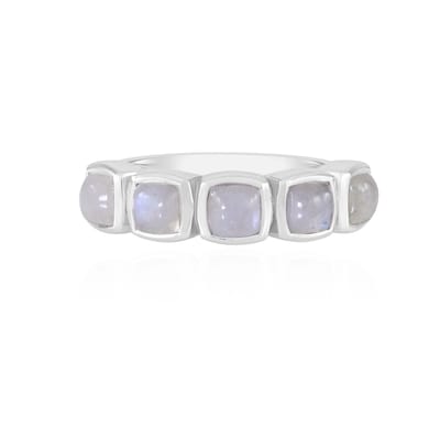 Cavill - Zilveren Ring - 925 Sterling Zilver Gerhodineerd - Blauwe Maansteen 1,8 ct Antiek Kussen Cabochon - Uniek Design uit India
