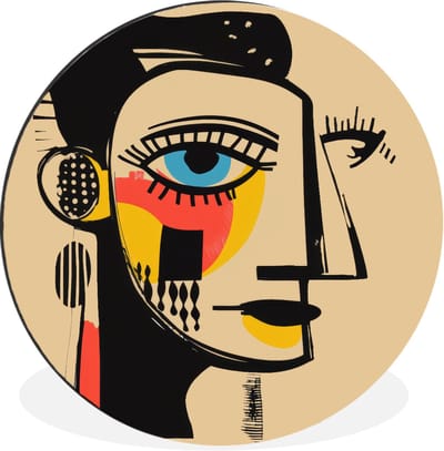 WallCircle - Wandcirkel - Muurcirkel - Geometrisch - Felle kleuren - Kubistische stijl - Aluminium - Dibond - 30x30 cm - Binnen en Buiten