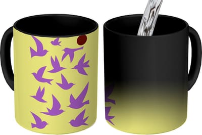 Magische Mok - Foto op Warmte Mokken - Koffiemok - Vogels - Cirkel - Geel - Beweging - Magic Mok - Beker - 350 ML - Theemok