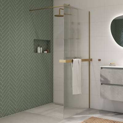 Saqu Modulo inloopdouche incl. antikalk 100x210cm geribbeld glas met handdoekhouder geborsteld messing