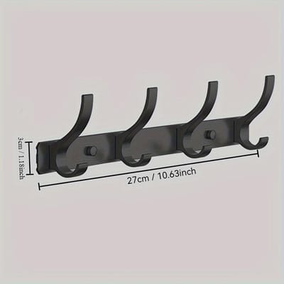 Chique Wandgemonteerde Kapstok - Roestvrij Aluminium, 3/4/5/6/7/8 Haken voor Slaapkamer Kleding & Hoeden, Eenvoudige Organisatie & Stijlvolle Kamerdecoratie 4 Hooks zwart